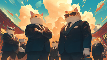 Wall Mural - a group of fat cats posing wearing formal office suits