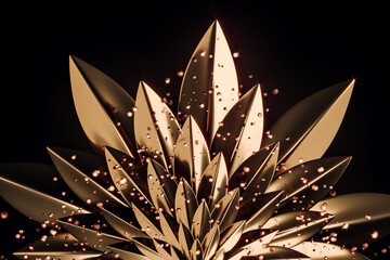 Aufkleber - Golden metallic flower with sparkling particles on a dark background. Luxurious decorative design. 3D Rendering