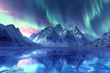 Glowing Mountains And Frozen Lakes A Stunning Aurora Display In December Generative AI