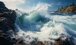 Powerful Wave Crashing Against Rocky Shore