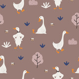 Fototapeta  - geese seamless pattern