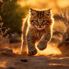 Wall Mural - A kitten is running through the desert