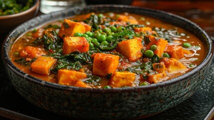 Sticker - Curry on a black  plate dark background