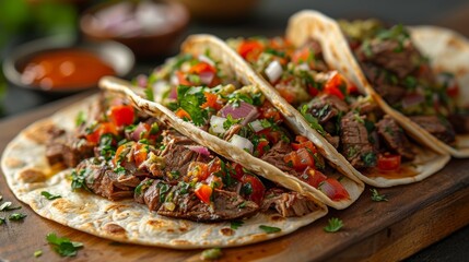 Poster - Fresh homemade tortilla with roasted beef and guacamol