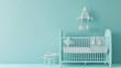 A baby crib sits in a room with serene blue walls, creating a peaceful environment for the little one
