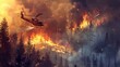 Firefighters extinguish a forest fire helicopters