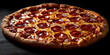 A Pepperoni Pizza Masterpiece Featuring Layers of Mozzarella, Pepperoni, and Rich Tomato Sauce Against a Solid Black Background