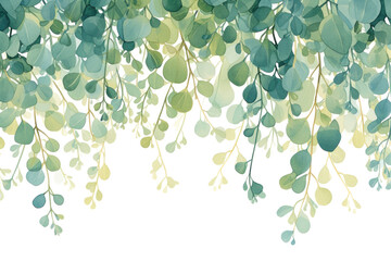 watercolor illustration of green vines, botanical elements isolated on transparent white background