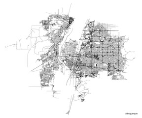 Wall Mural - Albuquerque city map with roads and streets, United States. Vector outline illustration.