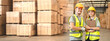 © chokniti - industrial occupation team person working in storage warehouse, business male portrait in logistic storehouse factory for a job of goods box shipping, stock delivery distribution industry to global