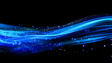 Poster - Abstract blue data flow light streak over a black background. Communication technology and data traffic concept.