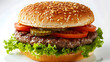 Fast food staple made with bun, lettuce, tomatoes, pickles a popular dish