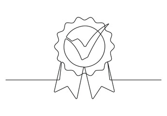 Continuous single line drawing of winner award badge isolated on white background vector illustration. Free vector