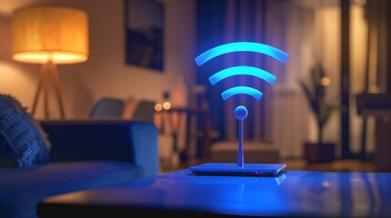 A wifi extender, Blue wifi symbol,