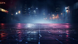 Fototapeta Perspektywa 3d - Light effect blurred background. Wet asphalt night view