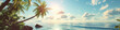 © LunaLu - Island Daydream, Serene Beach Morning with Sunlit Palms. Vacation banner. Tourism and travel concept