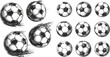 European sport and fast motion black and white ball vector illustration set