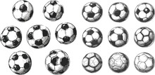 Sketch Soccer Balls. Hand Drawn Flying Association Football Ball