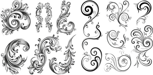Wall Mural - Swirl ornament strokes. Filigree swirl decoration, vintage scroll swirls