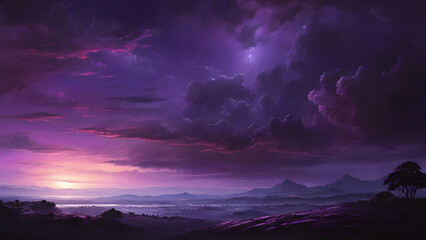 Wall Mural - beautiful scenery of purple sky in twilight dark night.