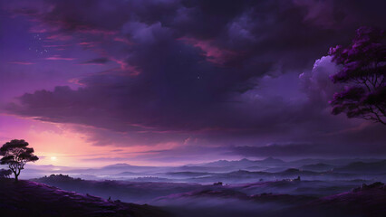 Wall Mural - beautiful scenery of purple sky in twilight dark night.