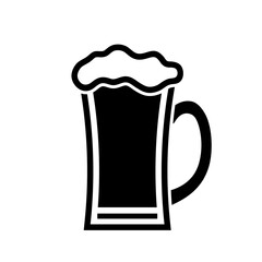 Wall Mural - Beer in glass mug, pint alcohol with foam, black empty icon. Cold relax drink on holiday, in bar. Minimal simple design. Vector