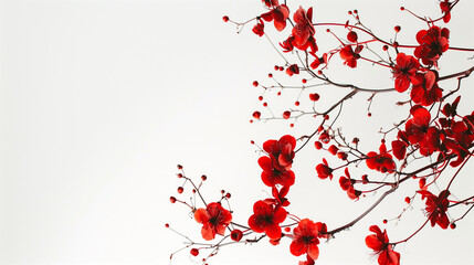 Wall Mural - Abstract Beautiful Red Flowers Spilling Beyond the Canvas on a Plain White Background