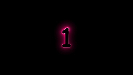 Wall Mural - Abstract magenta red neon light countdown one number illustration. Black background UHD 4k illustration.