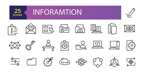 Poster - Inforamtion line icons related to data exchange, traffic, files, cloud, server. Outline Icons For Web and Mobile.