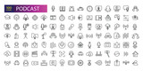 Fototapeta  - Podcast set of web icons in line style. Learning icons for web and mobile app. E-learning, video tutorial, knowledge, study, school, university, webinar.