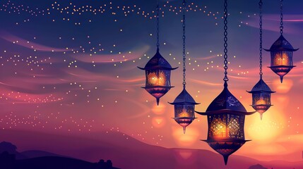 Wall Mural - Eid mubarak and eid al-adha banner with ramadan islamic lantern: festive celebration and religious tradition