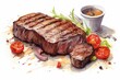 illustration of a beef steak with vegetables