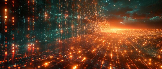 Poster - System engineering. Binary code. Programming. Digital transformation concept.