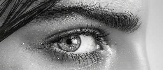 Aufkleber - The eye of a woman with visual effects is close-up, isolated against a white background.