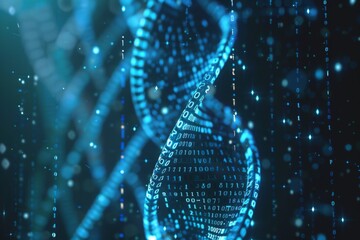 Poster - DNA molecules with binary code, 3d render, dark background