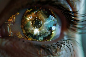 Poster - Closeup mechanical eyes of a creative robot.