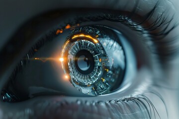 Poster - Closeup mechanical eyes of a creative robot.