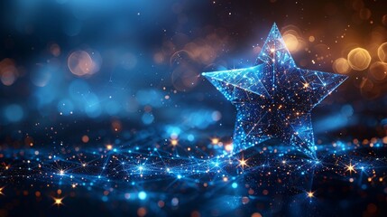 Fototapete - Isolated  illustration of an abstract blue star. Low poly style design. Abstract geometric background. Wireframe light connection structure. Modern 3d graphic concept.