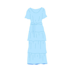 Poster - Cartoon Clothe Female Light Blue Dress Concept Flat Design Style Isolated on a White Background. Vector illustration