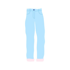 Poster - Cartoon Clothe Female Light Blue Jeans Concept Flat Design Style Isolated on a White Background. Vector illustration