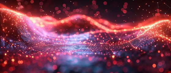 Aufkleber - Abstract illustration of data technology. Low poly shapes with connecting lines and dots on dark background. 3D rendering. Big data visualization.