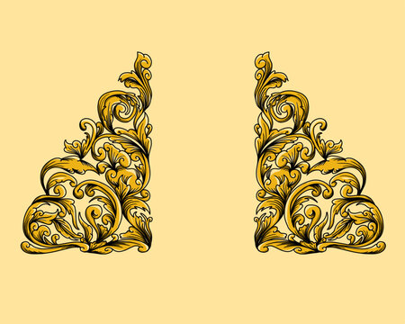 ornamental design of a pair of gates. floral style ornament design. traditional ornament design.