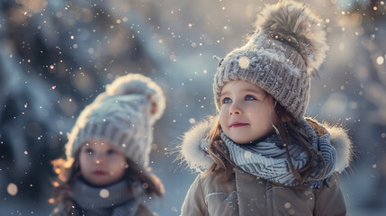 Wall Mural - children playing in snow