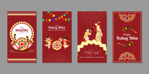 Sticker - Vector illustration of Happy Bohag Bihu social media feed set template