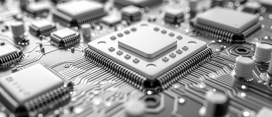 Aufkleber - Textured white background of printed circuit board. Computer technology background. Information technology. Gray scale pcb background.