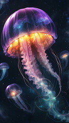 Wall Mural - Underwater Jellyfish and Fish Swimming in Aquarium