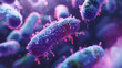 Microscopic view of glowing intestinal bacteria with probiotics concept