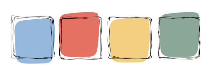 Poster - Square frame set. Line art. Hand drawn sketch outlines. Vector illustration.
