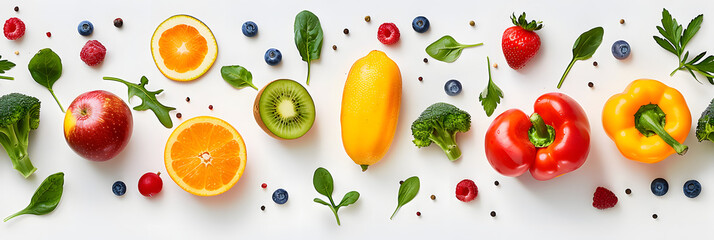 Wall Mural - white background, marketing material, healthy food, fresh fruit and vegetables, 
