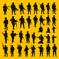 Canvas Print - flat design soldier silhouette set